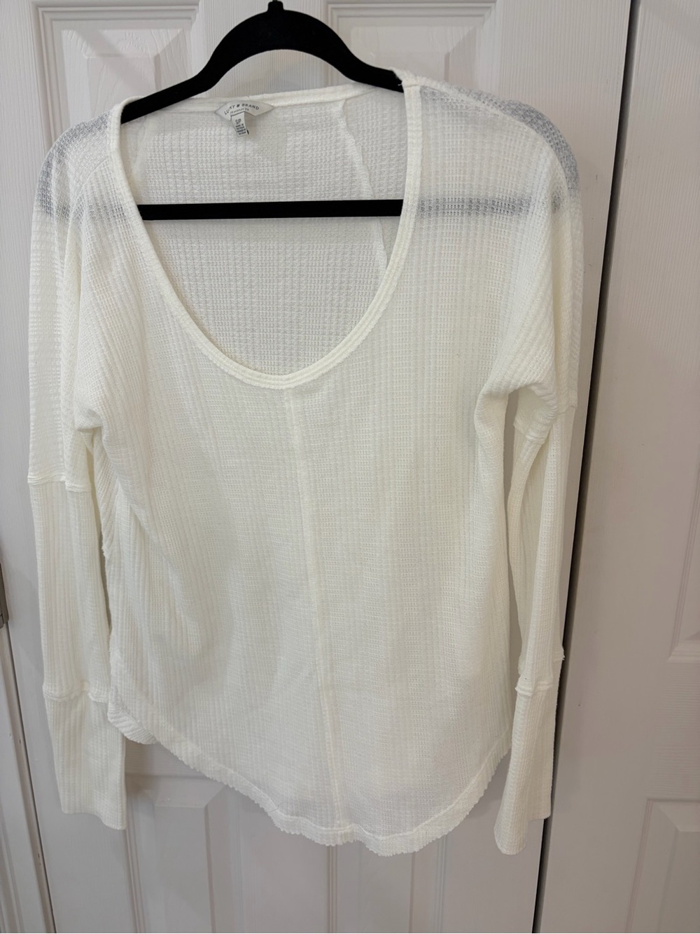 Lucky Brand White Waffle-Knit Long Sleeve Scoop Top